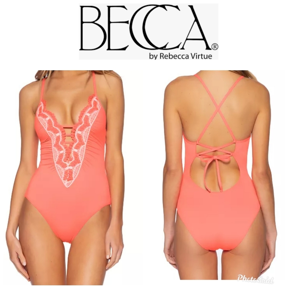 NEW BECCA Delilah Clare Plunge One-Piece Swimsuit
